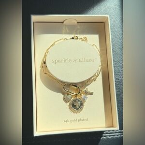 NWT Sparkle Allure CZ 14K Gold Over Brass Cross Heart Charm Bracelet